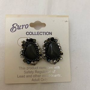 Fashion Pierced Post Earrings Gray Stone NIP